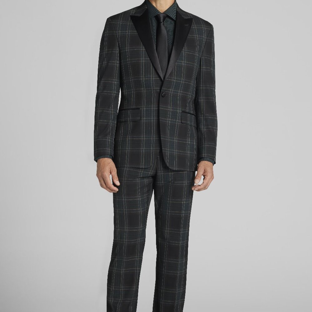 NEW Jos. A Bank Tailored Fit FULL Tuxedo Jacket 38R and 32x32 Pants Green Plaid